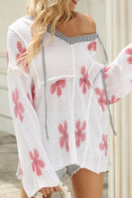 Load image into Gallery viewer, Drawstring Flower Hooded Knit Top