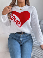 Load image into Gallery viewer, LOVE Heart Round Neck Dropped Shoulder Sweater