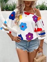 Load image into Gallery viewer, Flower Asymmetrical Neck Blouse