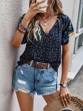 Load image into Gallery viewer, Printed Tie Neck Short Sleeve Blouse
