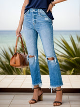 Load image into Gallery viewer, Distressed Raw Hem Jeans with Pockets