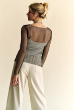 Load image into Gallery viewer, Davi &amp; Dani Sparkling Rhinestone Sheer Mesh Round Neck Top