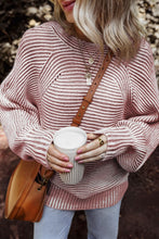 Load image into Gallery viewer, Textured Striped Round Neck Long Sleeve Top