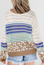 Load image into Gallery viewer, Leopard Striped Round Neck Crochet Knit Top