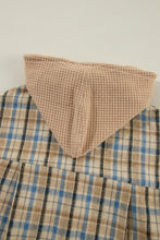 Load image into Gallery viewer, Drawstring Waffle Knit Patchwork Hooded Plaid Shacket
