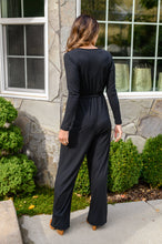 Load image into Gallery viewer, Onward &amp; Upward Faux Wrap Jumpsuit In Black
