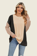 Load image into Gallery viewer, Double Take Texture Contrast Round Neck Long Sleeve T-Shirt