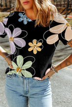 Load image into Gallery viewer, Flower Round Neck Short Sleeve T-Shirt