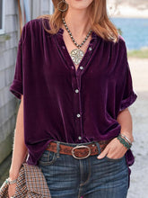Load image into Gallery viewer, Ruched Round Neck Short Sleeve Shirt
