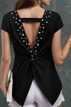 Load image into Gallery viewer, Pearl Detail Round Neck Short Sleeve Blouse