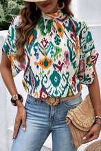 Load image into Gallery viewer, Printed Mock Neck Half Sleeve Blouse