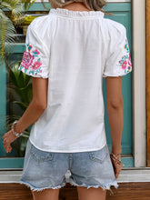 Load image into Gallery viewer, Frill Embroidered V-Neck Short Sleeve Blouse