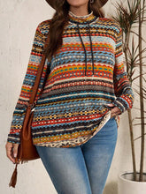 Load image into Gallery viewer, Plus Size Drawstring Printed Mock Neck Long Sleeve Top