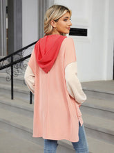 Load image into Gallery viewer, Double Take Contrast Hooded Long Sleeve Top