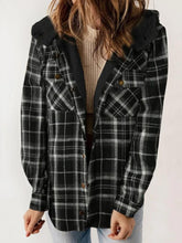 Load image into Gallery viewer, Plaid Snap Down Plush Hooded Jacket
