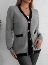 Load image into Gallery viewer, Contrast Trim Button Up Long Sleeve Cardigan