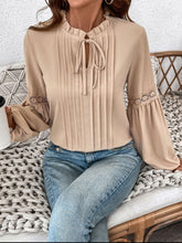 Load image into Gallery viewer, Perfee Frill Tie Neck Long Sleeve Blouse