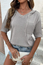 Load image into Gallery viewer, Drawstring Half Sleeve Hooded Sweater