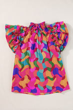 Load image into Gallery viewer, Ruffled Printed Mock Neck Cap Sleeve Blouse