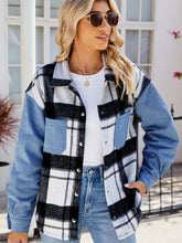 Load image into Gallery viewer, Pocketed Plaid Snap Down Denim Jacket