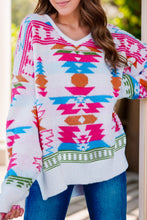 Load image into Gallery viewer, Geometric V-Neck Long Sleeve Sweater