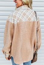 Load image into Gallery viewer, Pocketed Plaid Collared Neck Sherpa Jacket