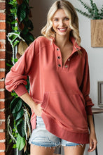 Load image into Gallery viewer, First Love Grommet Split Neck Kangaroo Pocket Sweatshirt
