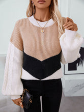 Load image into Gallery viewer, Contrast Round Neck Long Sleeve Sweater