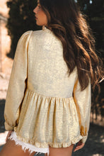 Load image into Gallery viewer, Frill Peplum V-Neck Long Sleeve Blouse