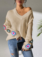 Load image into Gallery viewer, Crochet Flower V-Neck Sweater