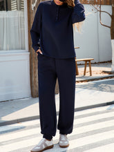 Load image into Gallery viewer, Quarter Button Long Sleeve Top and Pants Set