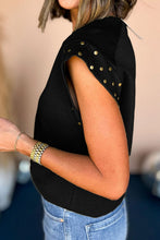 Load image into Gallery viewer, Studded Flower Round Neck Cap Sleeve Blouse