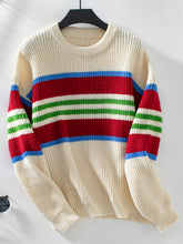 Load image into Gallery viewer, Contrast Stripes Round Neck Long Sleeve Sweater