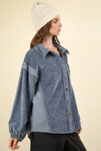 Load image into Gallery viewer, VERY J Mixed Media Button Down Raw Hem Shacket
