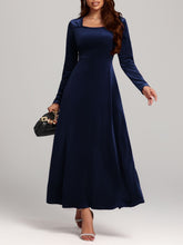 Load image into Gallery viewer, Square Neck Long Sleeve Velvet Dress