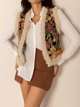 Load image into Gallery viewer, Embroidered Fuzzy Trim Open Front Vest Coat