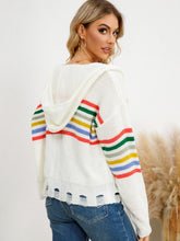 Load image into Gallery viewer, Drawstring Striped Dropped Shoulder Hooded Cardigan