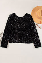 Load image into Gallery viewer, Sequin Round Neck Long Sleeve Blouse