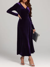 Load image into Gallery viewer, V-Neck Long Sleeve Velvet Dress