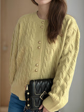 Load image into Gallery viewer, Cable-Knit Round Neck Long Sleeve Cardigan