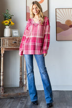Load image into Gallery viewer, Heimish Plaid Drop Shoulder V-Neck T-Shirt