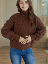 Load image into Gallery viewer, Cable-Knit Turtleneck Long Sleeve Sweater