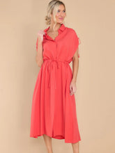 Load image into Gallery viewer, Drawstring Collared Neck Short Sleeve Midi Dress