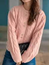 Load image into Gallery viewer, Cable-Knit Round Neck Long Sleeve Cardigan