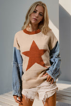 Load image into Gallery viewer, Double Take Full Size Star Pattern Raw Edge Denim Sleeve Sweater