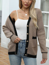 Load image into Gallery viewer, Contrast Trim Button Up Long Sleeve Cardigan