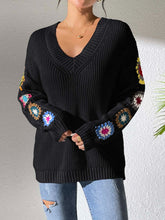 Load image into Gallery viewer, Crochet Flower V-Neck Sweater