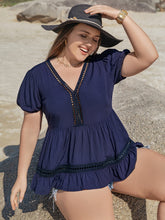 Load image into Gallery viewer, Plus Size Peplum V-Neck Short Sleeve Blouse