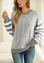Load image into Gallery viewer, Striped Round Neck Dropped Shoulder Sweater