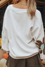 Load image into Gallery viewer, Flower V-Neck Dropped Shoulder Sweater